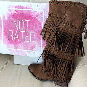 Boot Scootin' Cowgirl Back in the Saddle Fringed Fawn 16" Tall 1.75" Heel Size 7